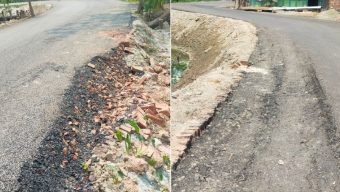 বাউফলে নির্মাণের একদিন পরেই সড়কে ধস
