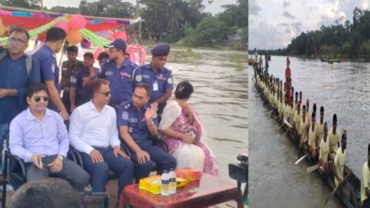 ঐতিহ্যবাহী নৌকা বাইচে হাজারো দর্শকের ঢল  উজিরপুরে