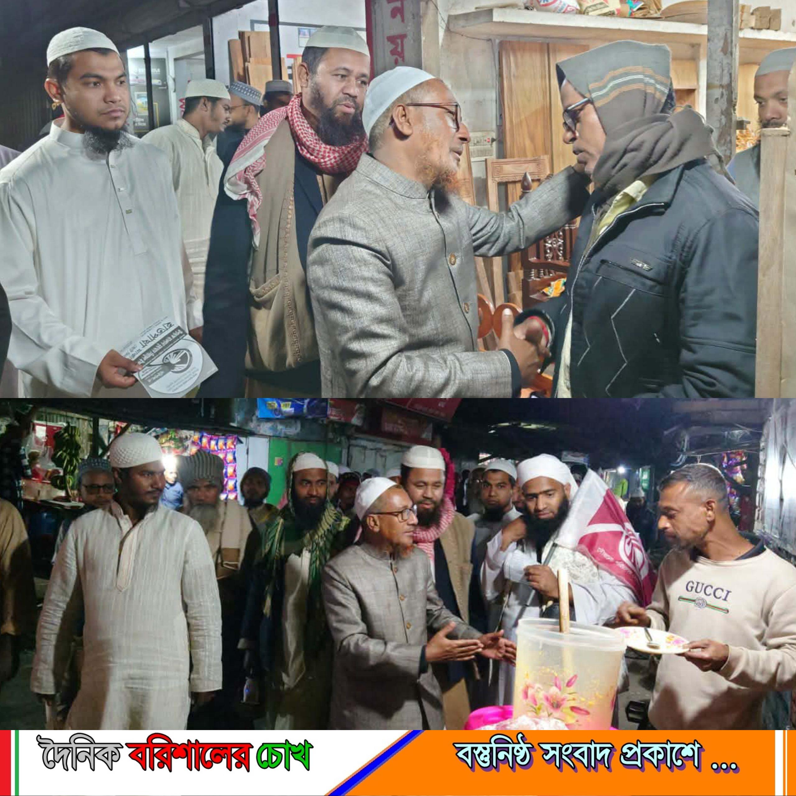 বাবুগঞ্জে মাওলানা সিরাজুল ইসলামের গণসংযোগ ও হাত পাখায় ভোট প্রার্থনা