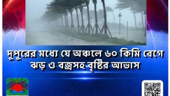দুপুরের মধ্যে যে অঞ্চলে ৬০ কিমি বেগে ঝড় ও বজ্রসহ বৃষ্টির আভাস