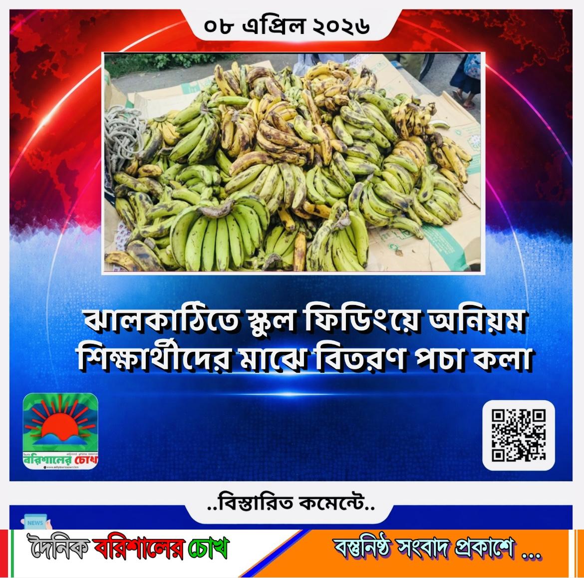 ঝালকাঠিতে স্কুল ফিডিংয়ে অনিয়ম, শিক্ষার্থীদের মাঝে বিতরণ পচা কলা