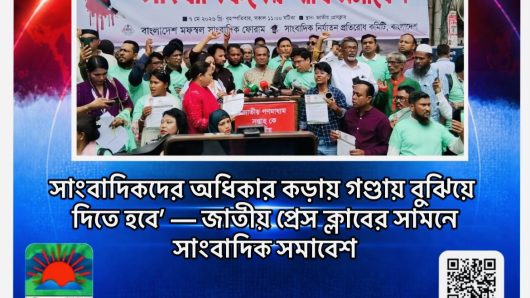 সাংবাদিকদের অধিকার কড়ায় গণ্ডায় বুঝিয়ে দিতে হবে’ — জাতীয় প্রেস ক্লাবের সামনে সাংবাদিক সমাবেশ