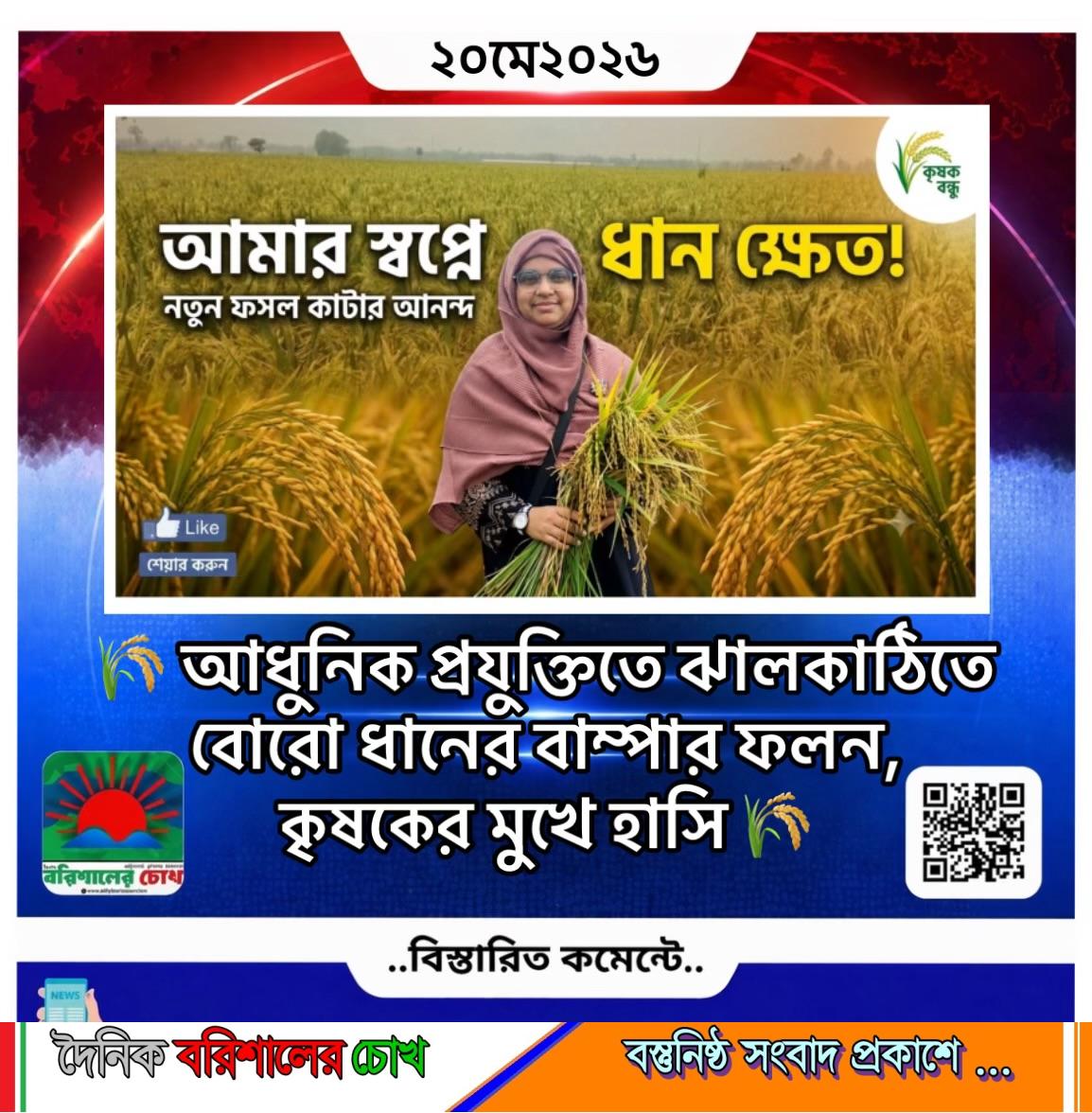 🌾 আধুনিক প্রযুক্তিতে ঝালকাঠিতে বোরো ধানের বাম্পার ফলন, কৃষকের মুখে হাসি 🌾