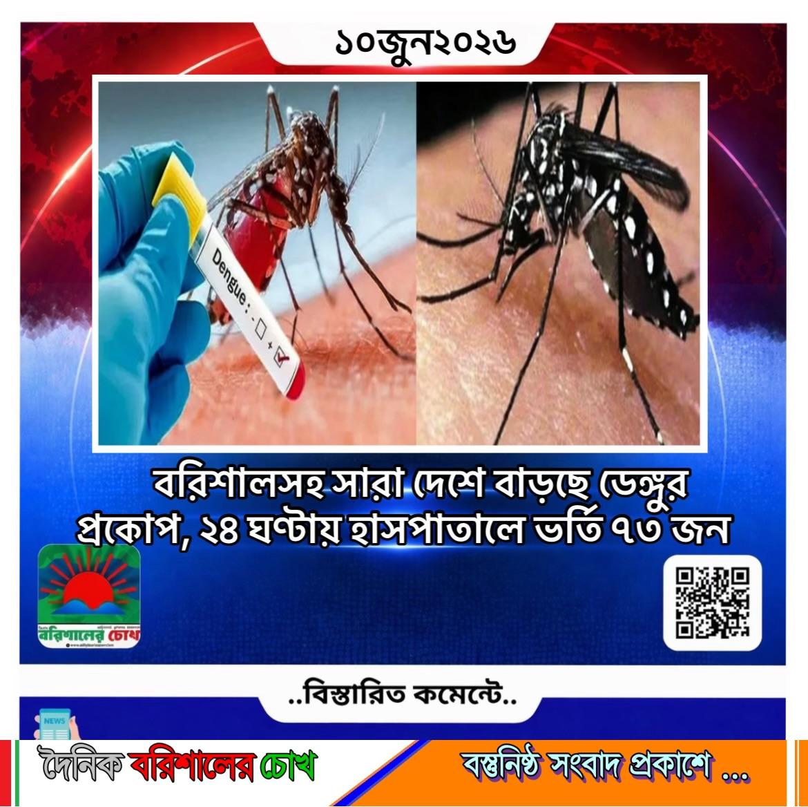 বরিশালসহ সারা দেশে বাড়ছে ডেঙ্গুর প্রকোপ, ২৪ ঘণ্টায় হাসপাতালে ভর্তি ৭৩ জ