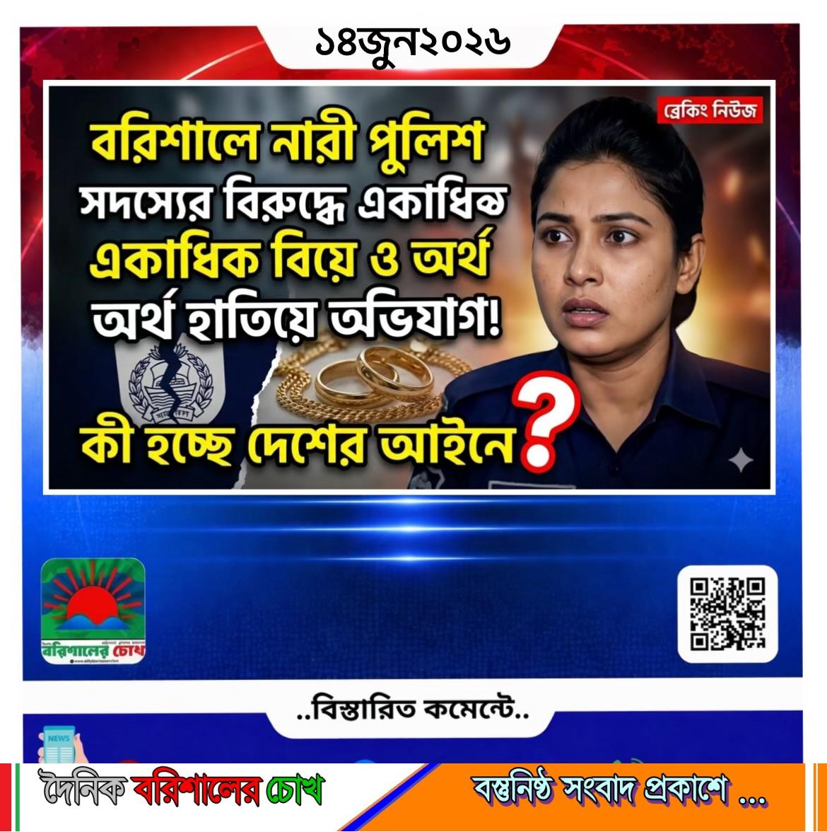বরিশালে নারী পুলিশ সদস্যের বিরুদ্ধে একাধিক বিয়ে ও অর্থ হাতিয়ে নেওয়ার অভিযোগ